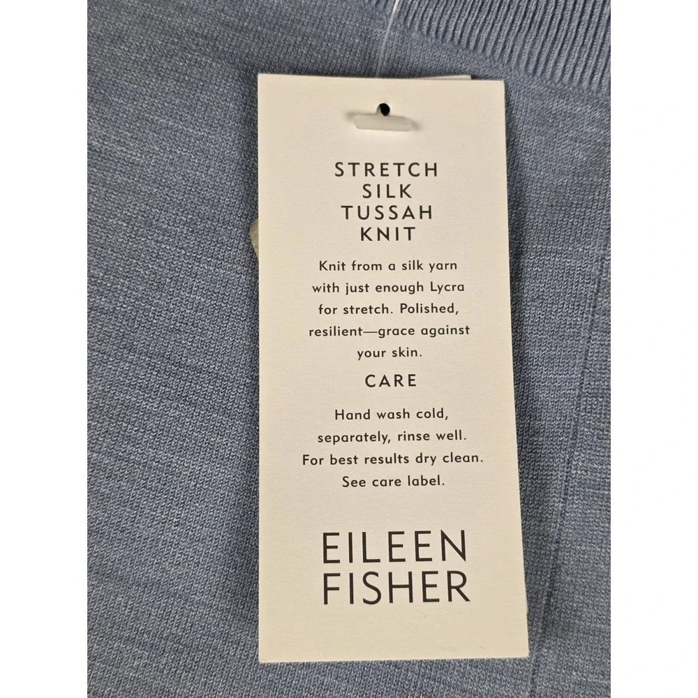 Eileen Fisher Stretch Silk Blend Tussah Straight Leg Pants Size Medium Blue - Picture 2 of 9